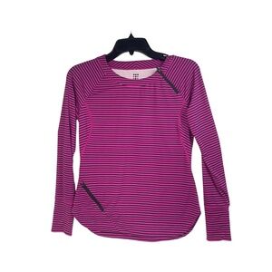 Title Nine Activewear Top Bright Pink with Black Stripes Asymmetrical Zippers XS